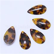 Resin Tortoiseshell Teardrop Connector 22x12x4mm Hole 2mm Each