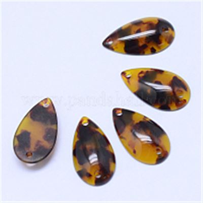 Resin Tortoiseshell Teardrop Connector 22x12x4mm Hole 2mm Each