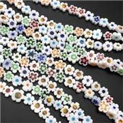 Strand Millefiori Flowers White 6x3mm (approx 64 beads) per strand