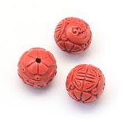 Cinnebar Bead Round Carved 10mm each