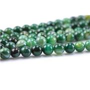 Semi Precious Round  Strand Banded Agate A Grade Dyed/Heated Dark Green 8mm (Approx 47 beads) ea