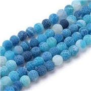 Semi Precious Strand Dyed Frosted Crackle Agate Blue 10mm (approx 37-40 beads) each