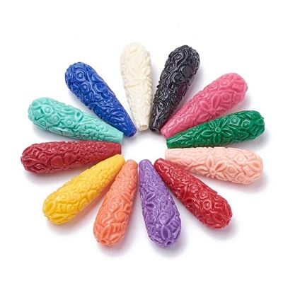 Semi Precious Synthetic Coral Teardrops Dyed 28x10mm ea