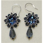 Blue & Silver Earrings with Drop. Silver Plated Earrings 4cm length.