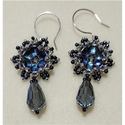 Blue & Silver Earrings with Drop. Silver Plated Earrings 4cm length.