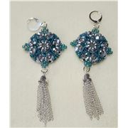 Teal & Silver Earrings w/Tassel. Silver Plated Earrings 8cm length.