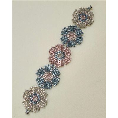 Huichol Bracelet. Pink/Silver/Seafoam. Handmade. Magnetic Clasp. 18cm