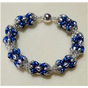 Beaded Bracelet. Blue/Silver.  Handmade. Magnetic Clasp. 18cm