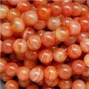 Semi Precious Round  Strand Banded Agate A Grade Dyed/Heated Dark Orange 6mm (Approx 62 beads) ea