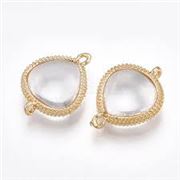 Connector Teardrop Gold/Glass (Brass) 19x14x5mm Hole 1.5mm ea