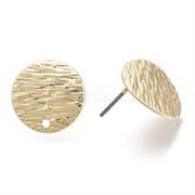 Earring Stud Gold Textured Round with Steel Pin. 14mm Hole 0.7mm Per Pair