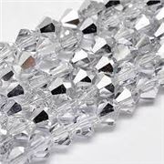 Glass Faceted Strand Bicone 3mm Half Silver Plated  (approx 120 beads)
