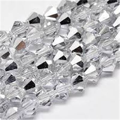 Glass Faceted Strand Bicone 6mm Half Silver Plated  (approx 46 beads)