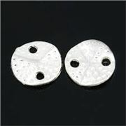 Hammered Wavy Flat Round Connector Silver13mm Two hole each