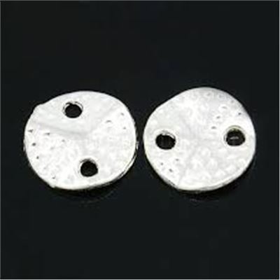 Hammered Wavy Flat Round Connector Silver13mm Two hole each