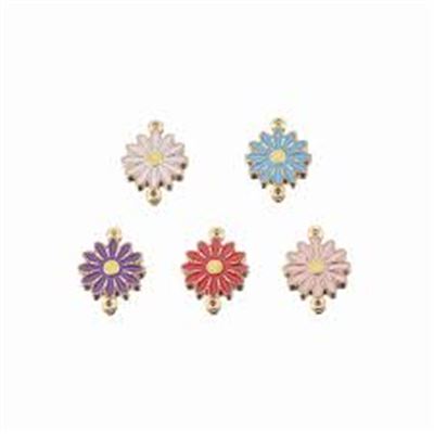 Connector Alloy Sunfower Enamel/Gold Mixed Colours 18x12x2mm each 
