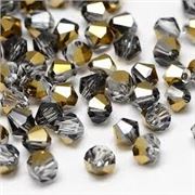 Glass Bicone Half Gold/Silver Night Faceted 4mm each