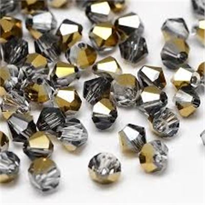 Glass Bicone Half Gold/Silver Night Faceted 4mm each