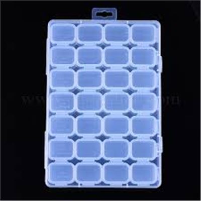 Bead Storage Box w/ Hinged Lid. 7 x 4 row Flip top containers 17.5x11x2.5cm each