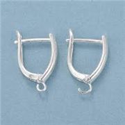 Latch Back Hoop Earrings Sterling Silver Plate w/ loop 16.5x12x2.5mm per pair
