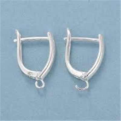 Latch Back Hoop Earrings Sterling Silver Plate w/ loop 16.5x12x2.5mm per pair