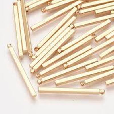 Cuboid Pendant, Gold Plated, Nickel Free Brass 30x2x2mm each