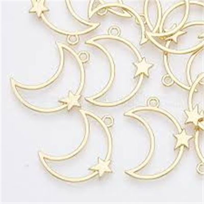 Moon and Star: Alloy Light Gold 25x19x2mm Hole 1.8mm each