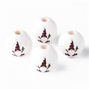 Painted Natural Wood Beads w/ Santa & Tree Red/White/Green 16mm Hole 4mm. Each
