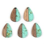 Pendant Resin/Walnut w/ Gold Foil Dark Turquoise Teardrop 22x14x3mm Hole 1.5mm each