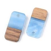 Pendant Resin/Walnut Cornflower Blue Rectangle 22x10x3mm Hole 1.5mm each