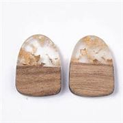 Pendant Resin/Walnut Transparent w/Gold Foil Drop 21x15x3mm Hole 1.5mm each