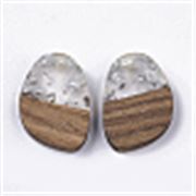 Pendant Resin/Walnut Transparent w/Silver Foil Drop 21x15x3mm Hole 1.5mm each