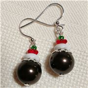 Christmas Pudding Earring Kit. 1 pair. Deep Brown Swarovski Pearl.