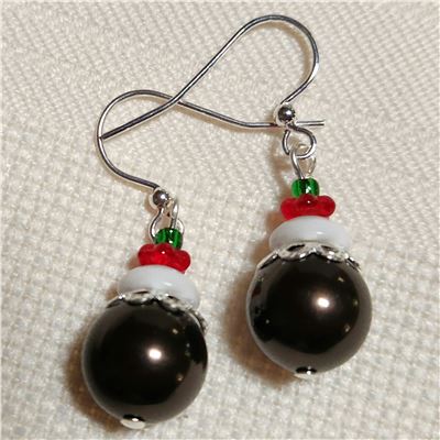 Christmas Pudding Earring Kit. 1 pair. Deep Brown Swarovski Pearl.