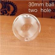 Handmade Clear Glass Hollow Ball 30mm w/ 2 Holes approx 4mm. Each