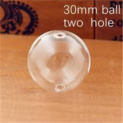 Handmade Clear Glass Hollow Ball 30mm w/ 2 Holes approx 4mm. Each