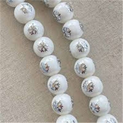 White Glass Bead With Silver Snowflake 10mm each