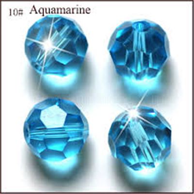 Faceted Round Crystal Aquamarine 8mm Hole 1mm. Each