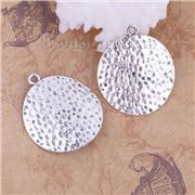 Hammered Disc Pendant Antique Silver Round 30x26mm Each