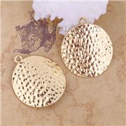 Hammered Disc Pendant Gold Round 30x26mm Each