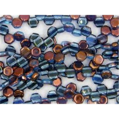 Czech Glass 2 Hole Honeycomb 6mm Aqua Bronze Lustre Strand (approx 30 Beads)