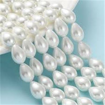 Glass Pearl Strand White Teardrop Pearl 13x9mm ea (approx 30 beads)
