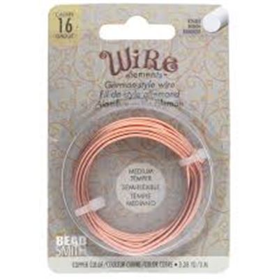 Beadsmith German Style Wire Copper 16 Gauge Round, Medium Temper 3m each.