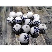 Handmade Printed Porcelain Beads. Blue & White 10mm. Hole 2mm Each.