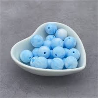 Silcone  Bead Round Marble Blue 15mm Hole 2mm ea