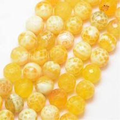 Semi Precious Strand  Natural Fire Agate Dyed Yellow Faceted 8mm (approx 47 beads)