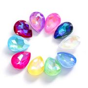 Teardrop Glass Faceted Cabochon Mixed Fluoro Colour 14x10x6mm Each