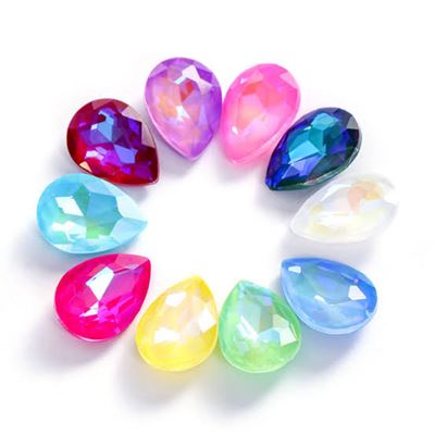 Teardrop Glass Faceted Cabochon Mixed Fluoro Colour 14x10x6mm Each
