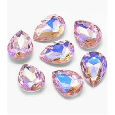 Teardrop Glass Faceted Cabochon Pearl Pink AB 14x10x5mm Each