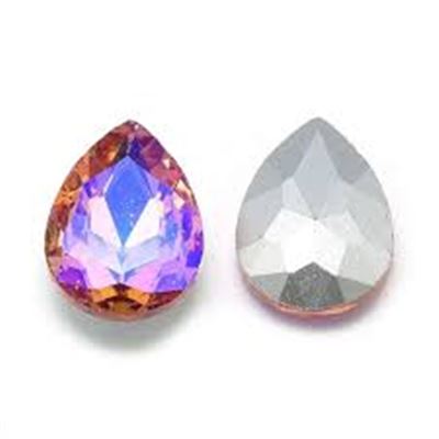 Teardrop Glass Faceted Cabochon Dark Salmon AB 14x10x5mm Each